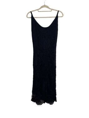 Vtg Vera Cristina Crochet Lace Floral Embroidered Maxi Dress XL Black Whimsigoth